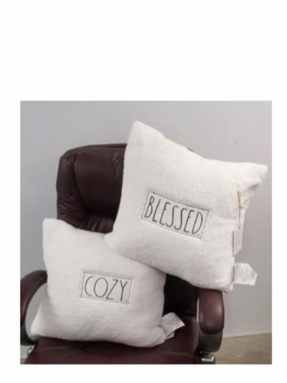 NEW Rae Dunn White Sherpa Throw Pillows Set Blessed & Cozy